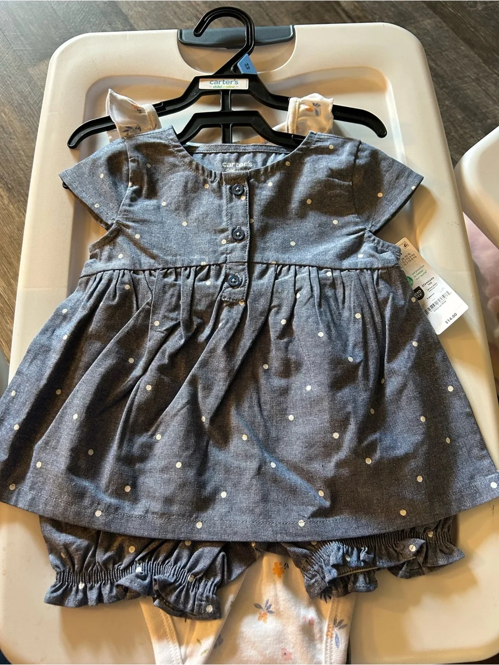 Carter’s child of mine Blue Dot Ruffle Baby outfit & floral onesie set.